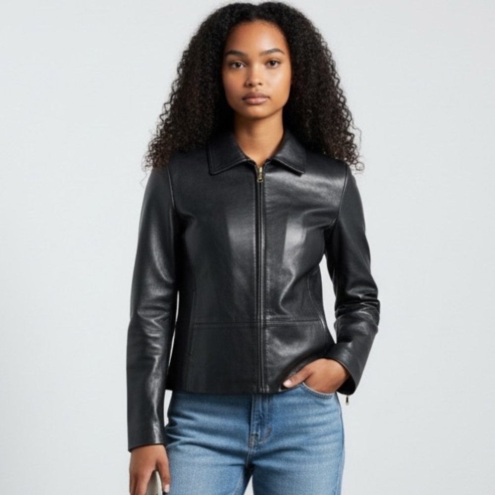 Nine West Black Leather Moto Jacket Super Soft Goth Women’s size M